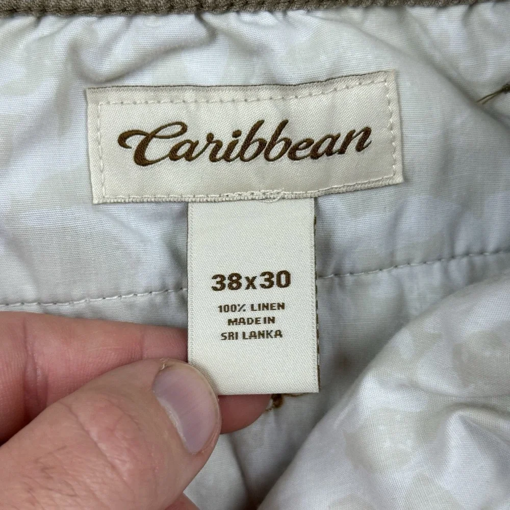 Caribbean Linen Pants Men's 38x30 (36x29) Tan Cargo Pocket Beach Summer‎ Preppy